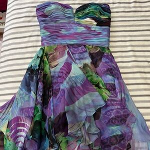 Asymmetrical Strapless Dress in Purple and Green